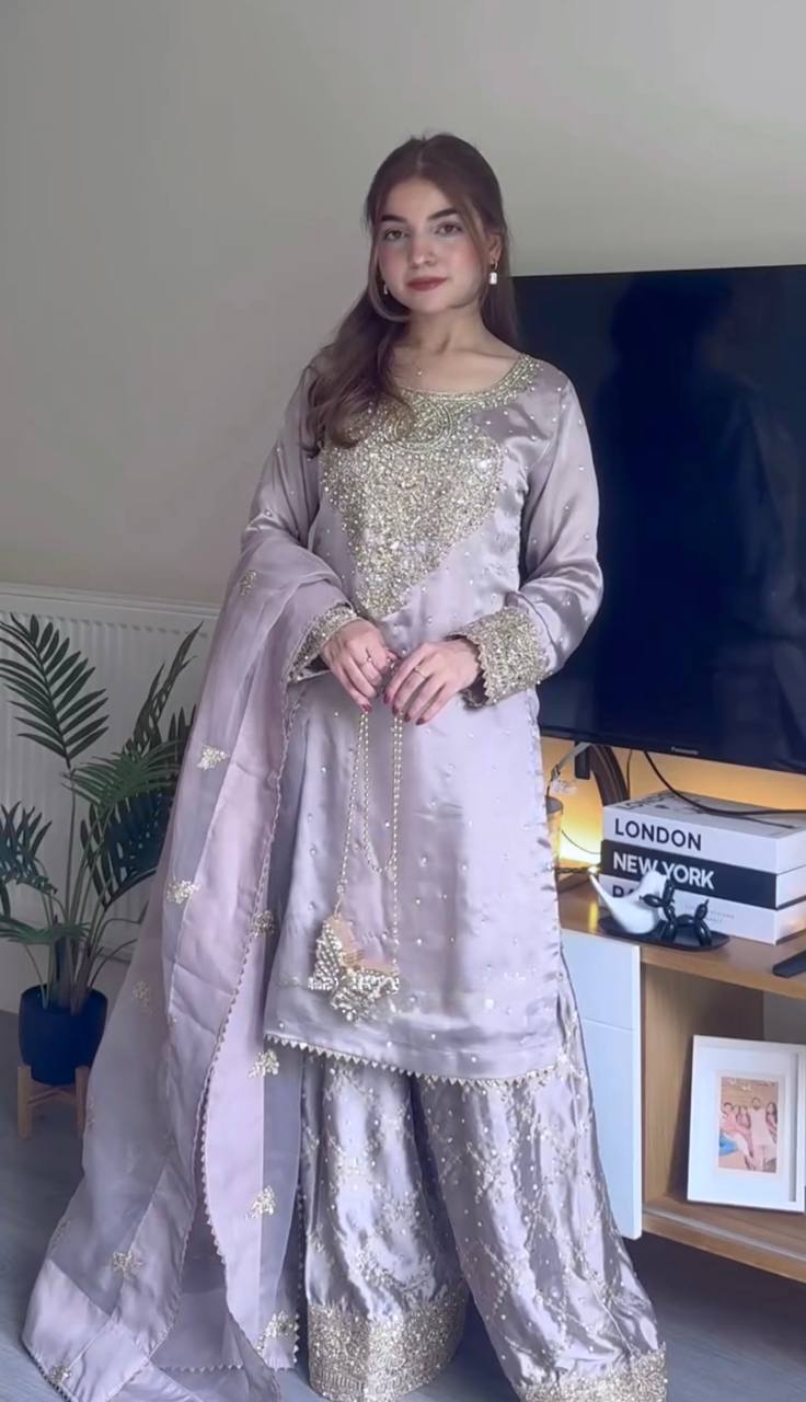 Moonlit Mauve Grace Soft pastel  Sharara Set