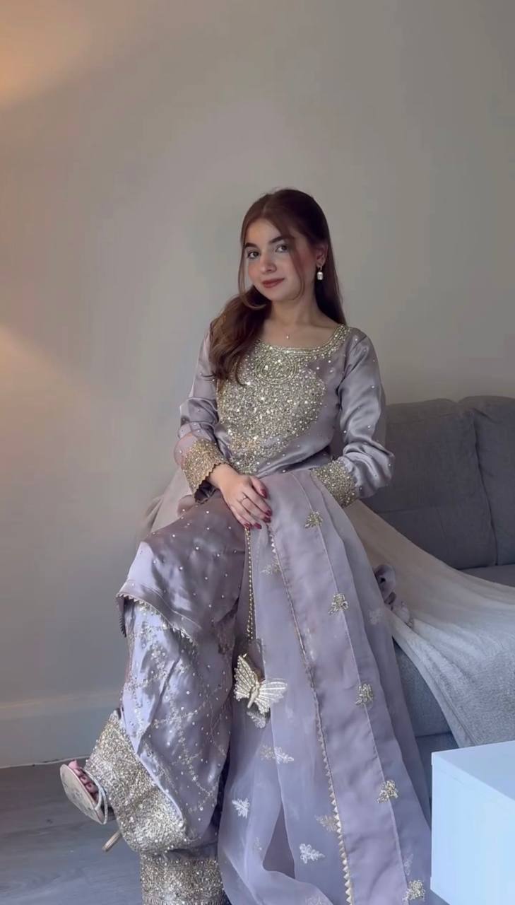 Moonlit Mauve Grace Soft pastel  Sharara Set