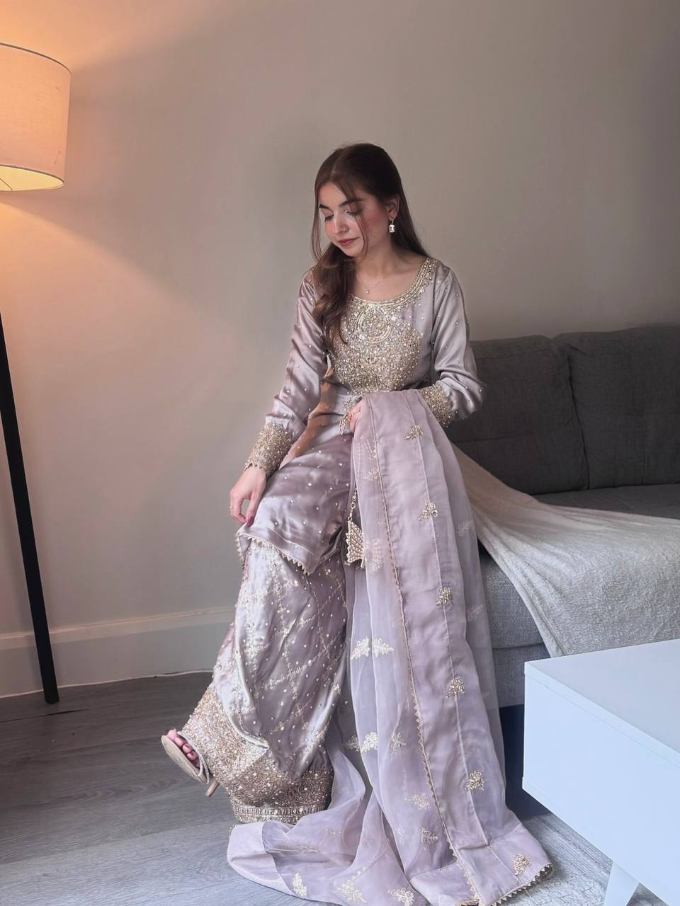 Moonlit Mauve Grace Soft pastel  Sharara Set