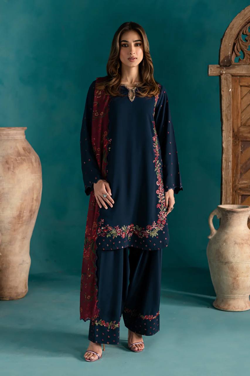 Ruhani in Royal Rustle Dusk Blue  Natural Crep Silk  Suit Set