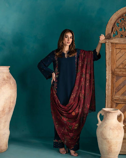 Ruhani in Royal Rustle Dusk Blue  Natural Crep Silk  Suit Set