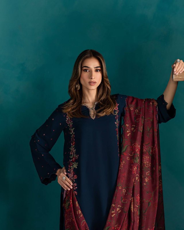 Ruhani in Royal Rustle Dusk Blue  Natural Crep Silk  Suit Set