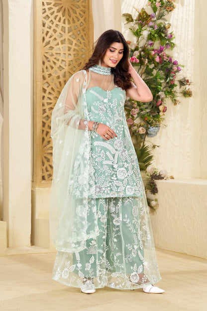 Sitas Exquisite Net Fabric with Dori Work, Sequins And White Cutdana