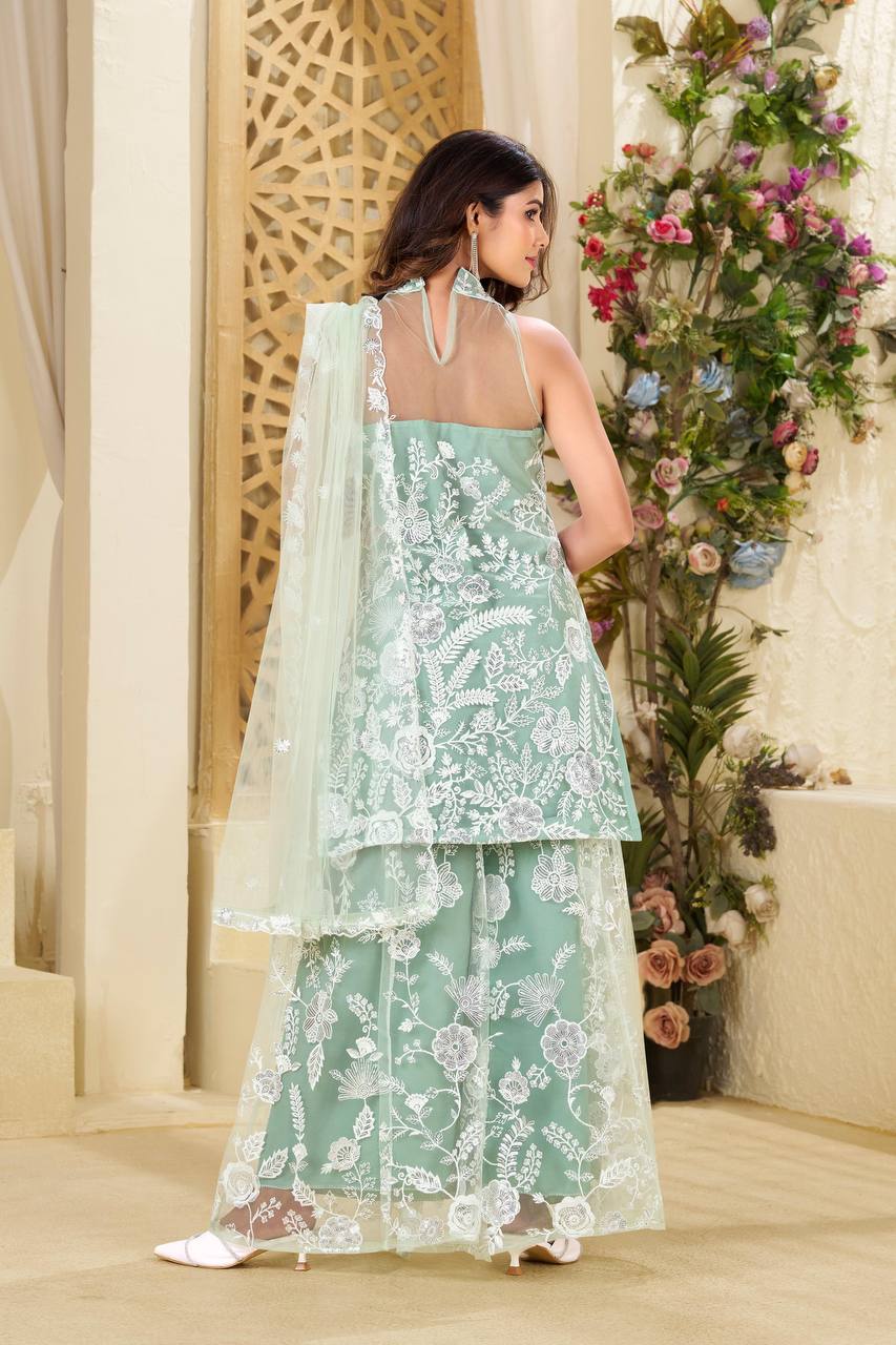 Sitas Exquisite Net Fabric with Dori Work, Sequins And White Cutdana