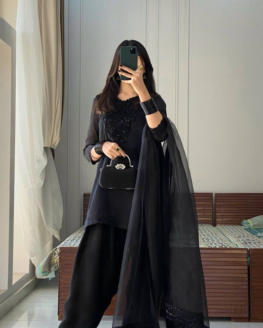 Zariah Noir Elan  Classic  Black French Creape Suit
