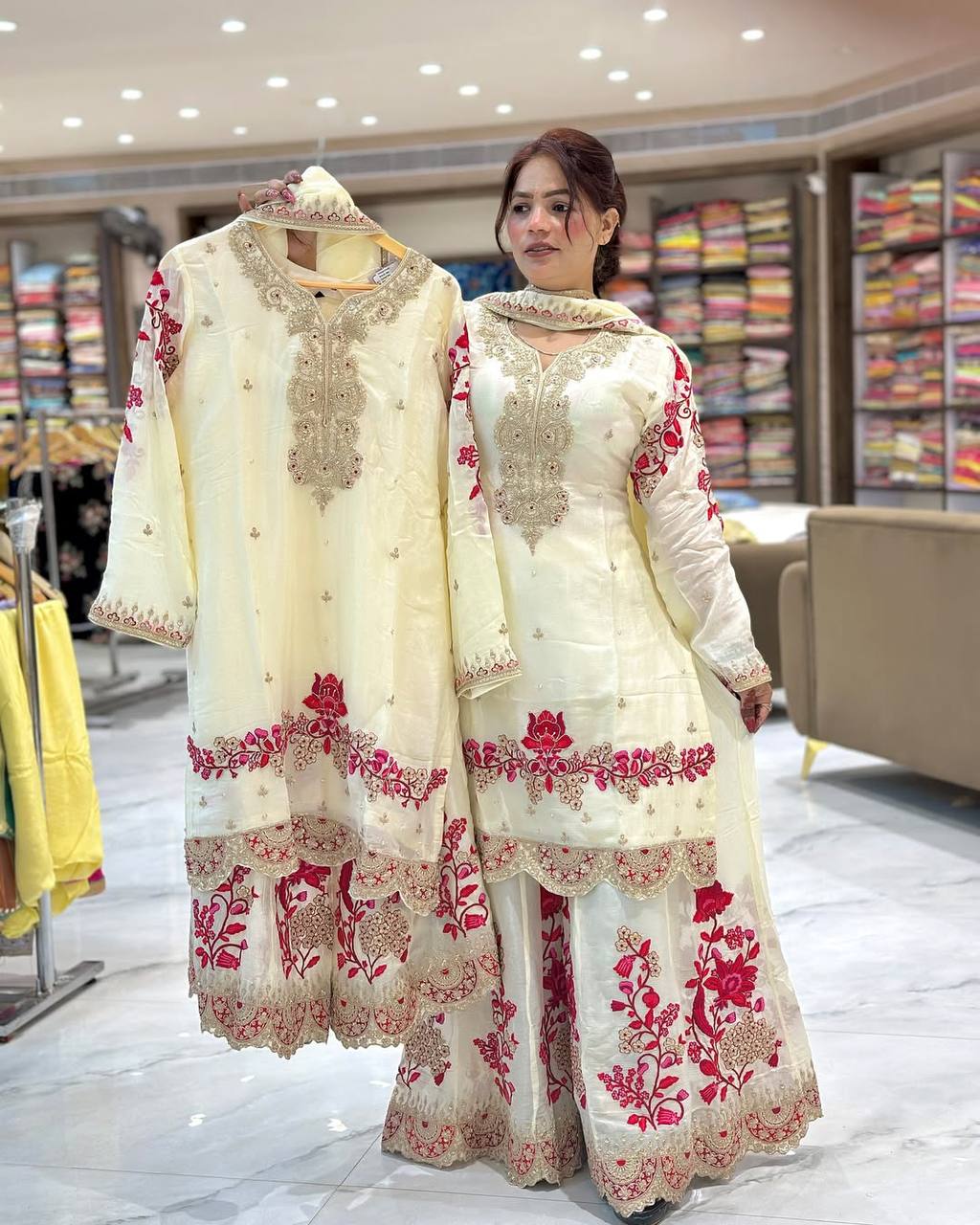 Zarminah Bloom chinon Silk Sarara  Set
