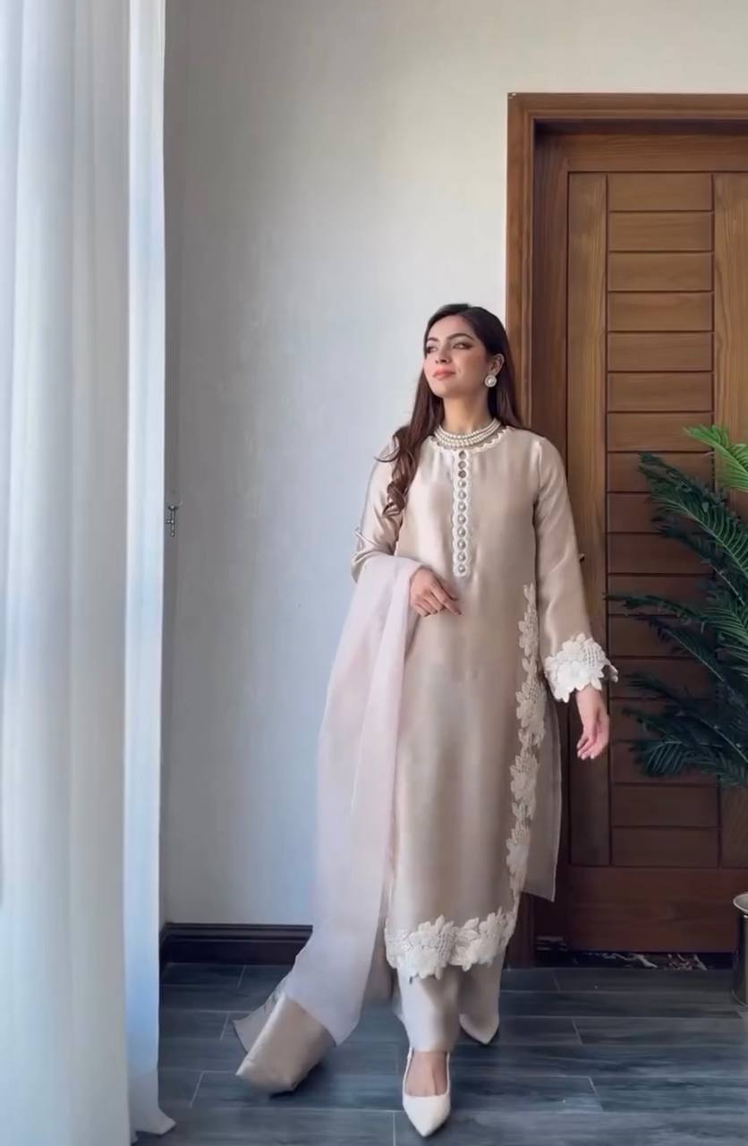 Banafsha Luxe Hand Embroidered Natural Silk Classic Kurta Set