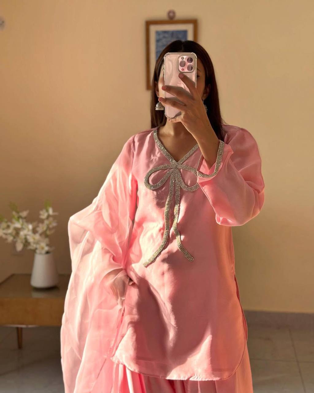 Ribbon Bloom Pretty  Beads Work Salwaar Suit