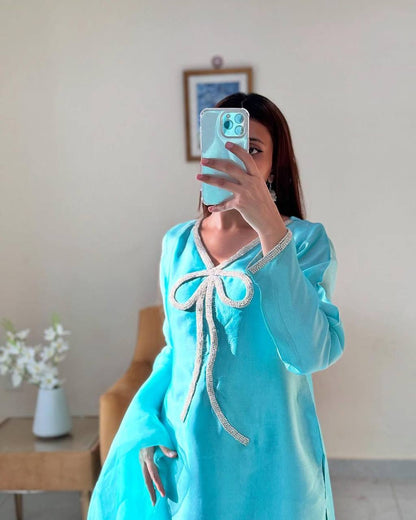 Ribbon Bloom Pretty  Beads Work Salwaar Suit