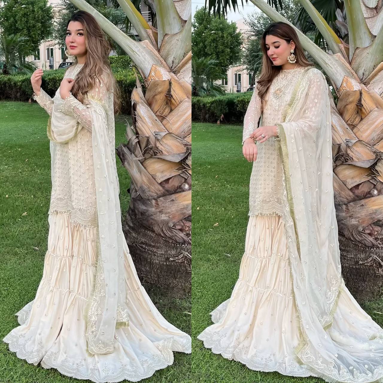 Haniya's Classic Drape Traditional Ivory Glamour Sharara Set