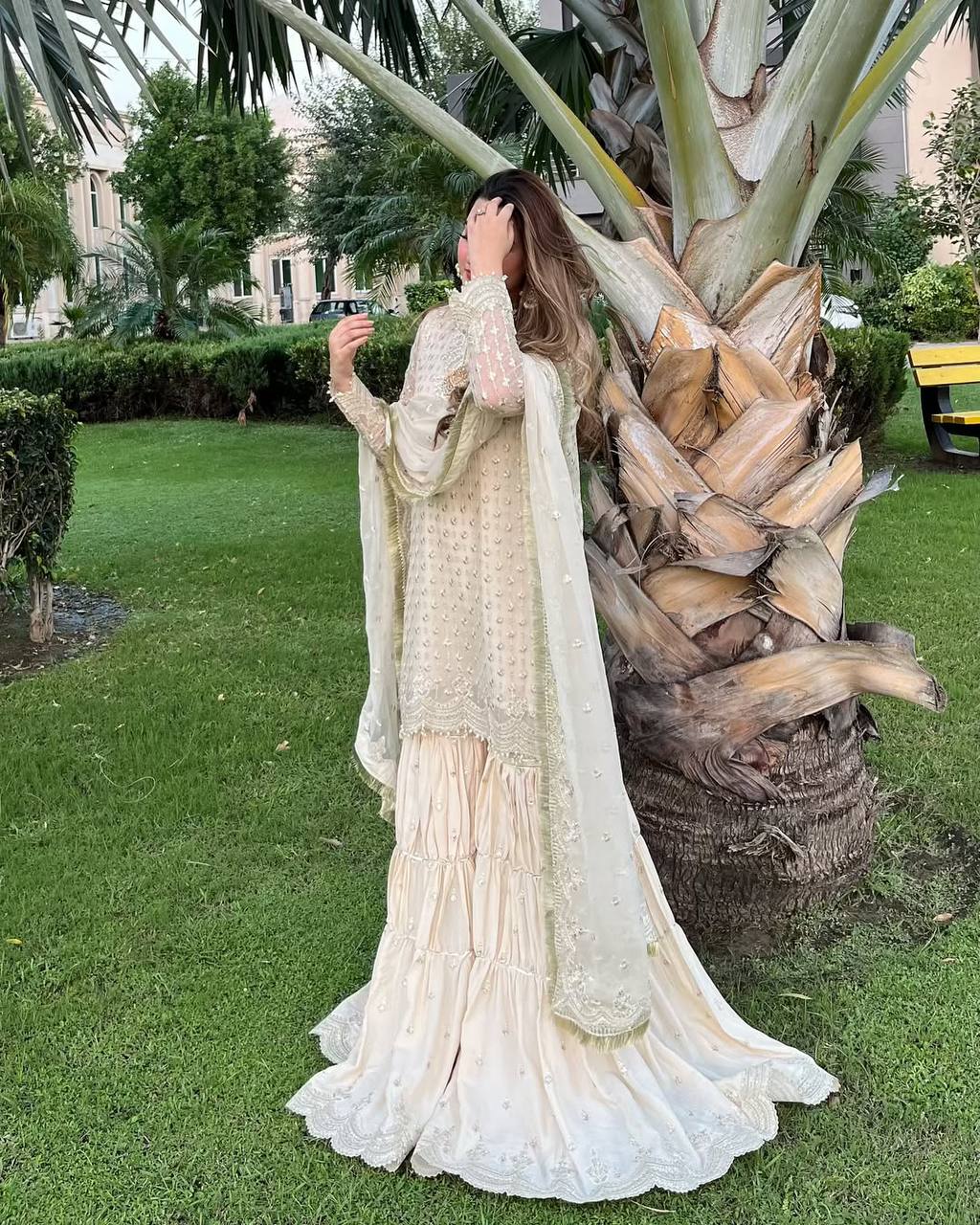 Haniya's Classic Drape Traditional Ivory Glamour Sharara Set