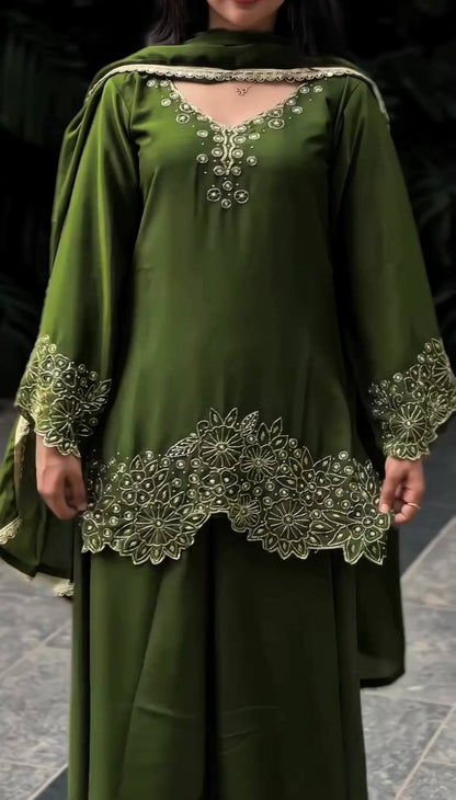 Meher’s Glam Look Designer Embroidery Beads Work Sharara