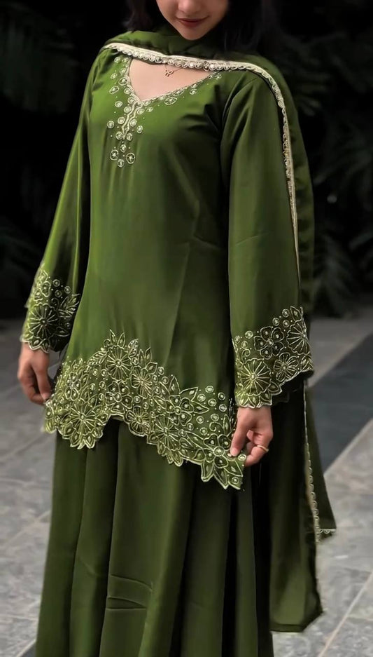 Meher’s Glam Look Designer Embroidery Beads Work Sharara