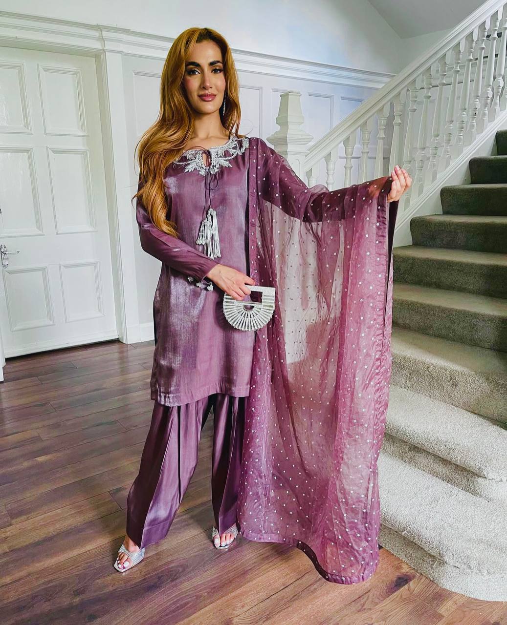 Zara’s Royal Natural Crepe Party Wear Farshi Suit Set