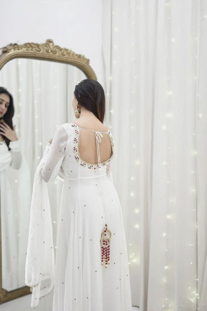Tishya Beautiful Designer Hand work White Anarkali Set