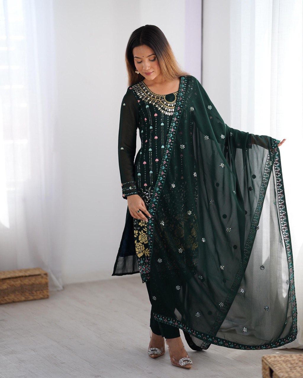 Sitara Classic Embroidered Suit – Black & Blue Variants