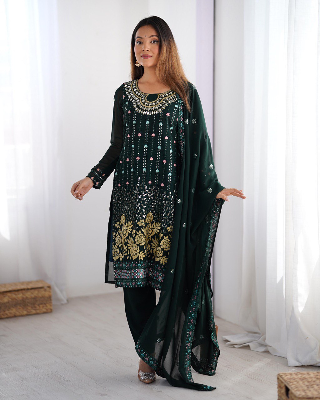Sitara Classic Embroidered Suit – Black & Blue Variants