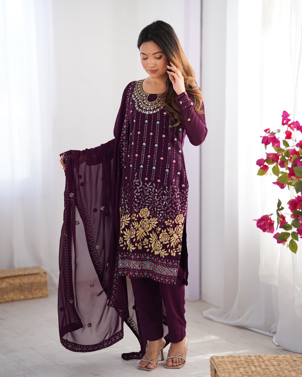 Sitara Classic Embroidered Suit – Black & Blue Variants