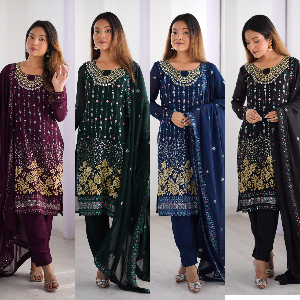Sitara Classic Embroidered Suit – Black & Blue Variants