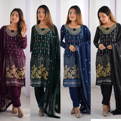 Sitara Classic Embroidered Suit – Black & Blue Variants