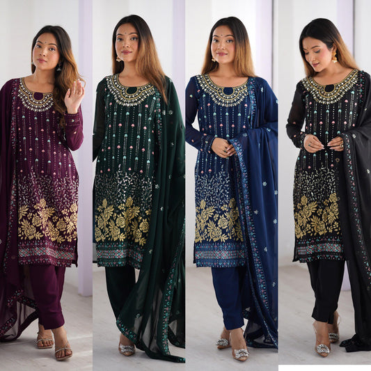 Sitara Classic Embroidered Suit – Black & Blue Variants