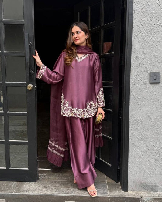 Yashita  Royal Look Natural Crep Silk Top With Dupatta Set