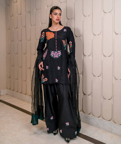 Yuvika Blossom Embroidery & Flowy Grace Designer Black Kurta Set