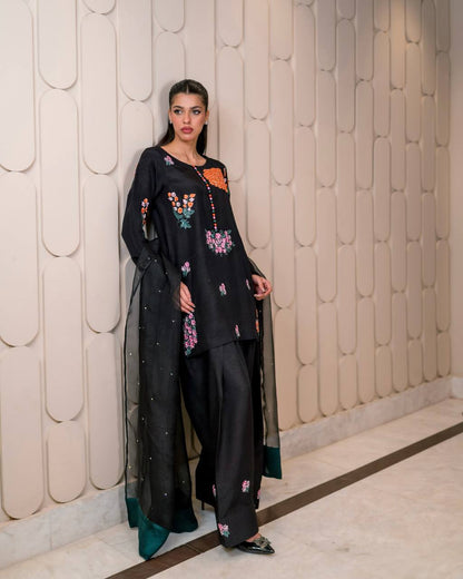 Yuvika Blossom Embroidery & Flowy Grace Designer Black Kurta Set