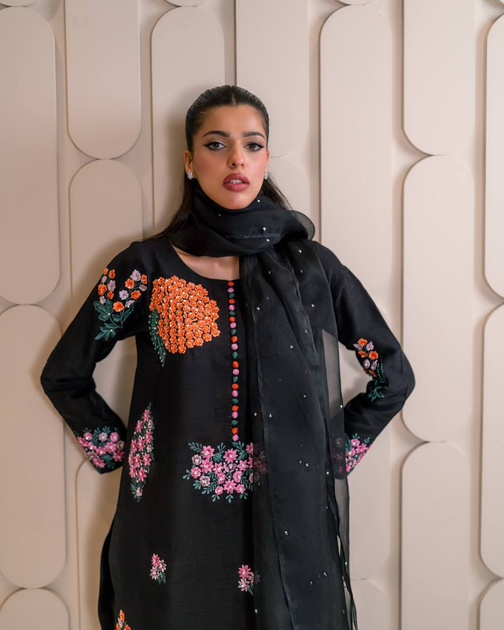 Yuvika Blossom Embroidery & Flowy Grace Designer Black Kurta Set