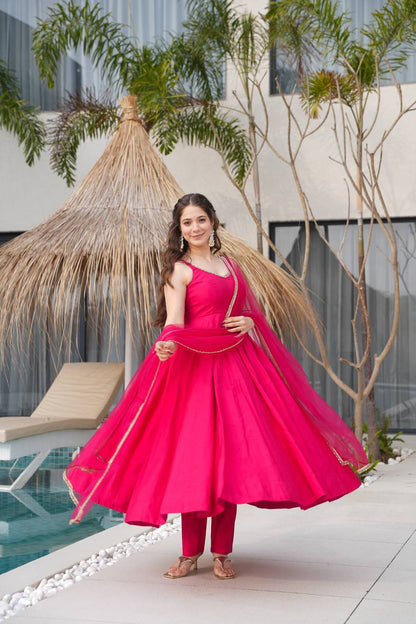 Aurelia Pink Blush Bloom Romansilk  Chanderi  Anarkali suit