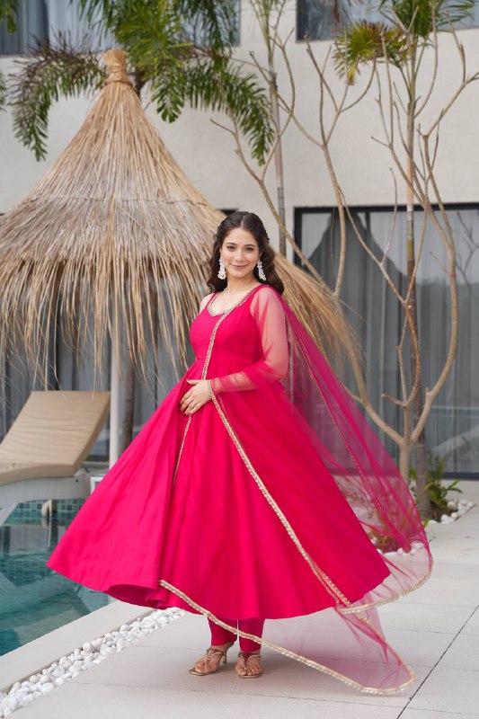 Aurelia Pink Blush Bloom Romansilk  Chanderi  Anarkali suit