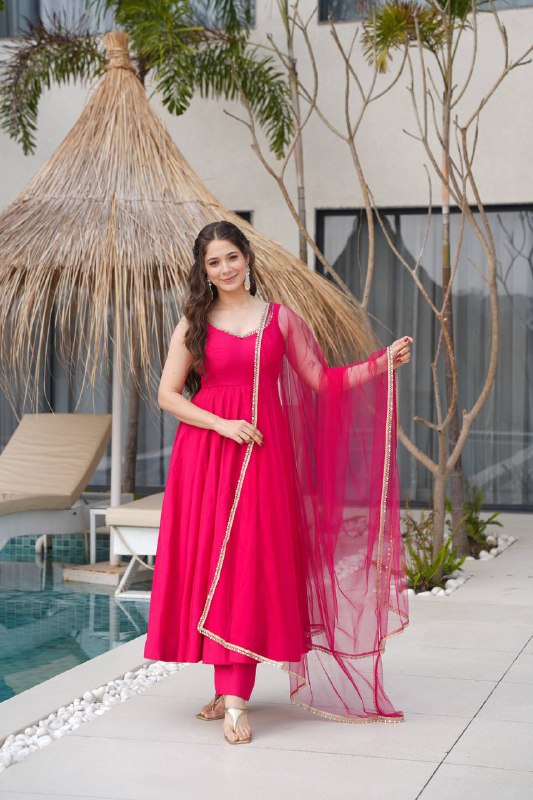 Aurelia Pink Blush Bloom Romansilk  Chanderi  Anarkali suit