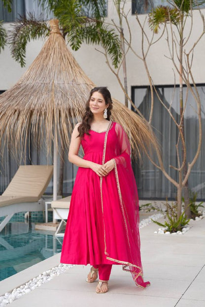 Aurelia Pink Blush Bloom Romansilk  Chanderi  Anarkali suit