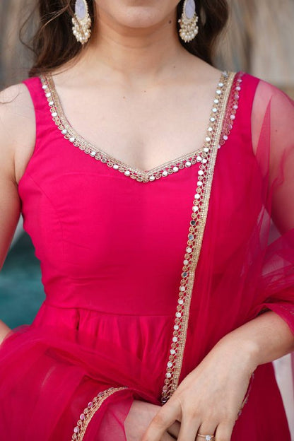 Aurelia Pink Blush Bloom Romansilk  Chanderi  Anarkali suit