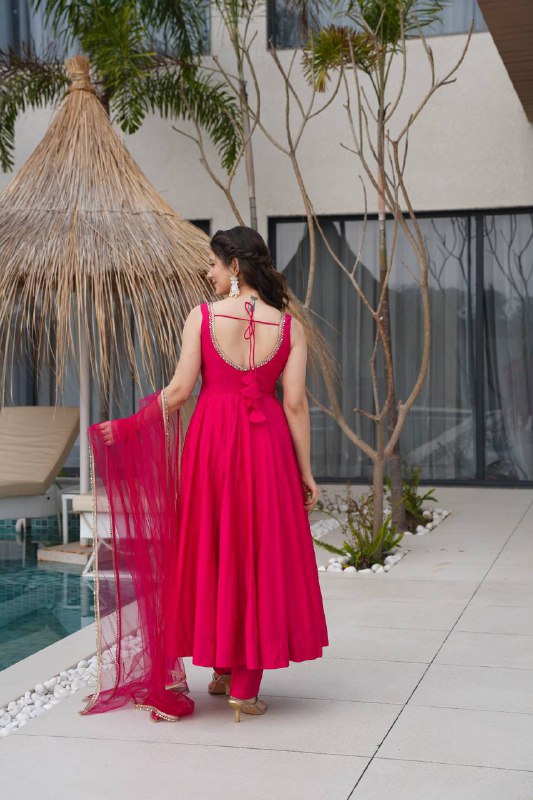 Aurelia Pink Blush Bloom Romansilk  Chanderi  Anarkali suit