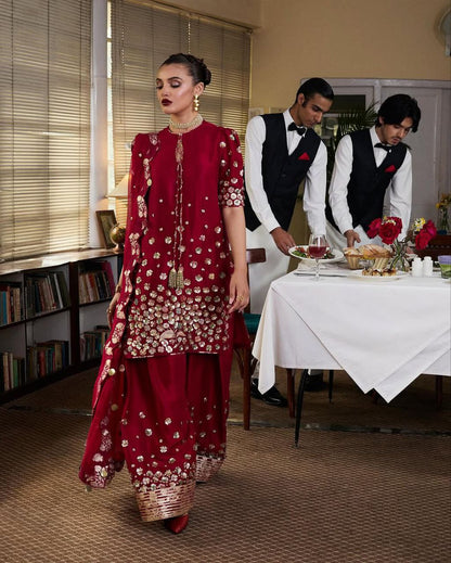 Falaknaz Glow  Roman Silk  beautifully  Palazzo Sut Set