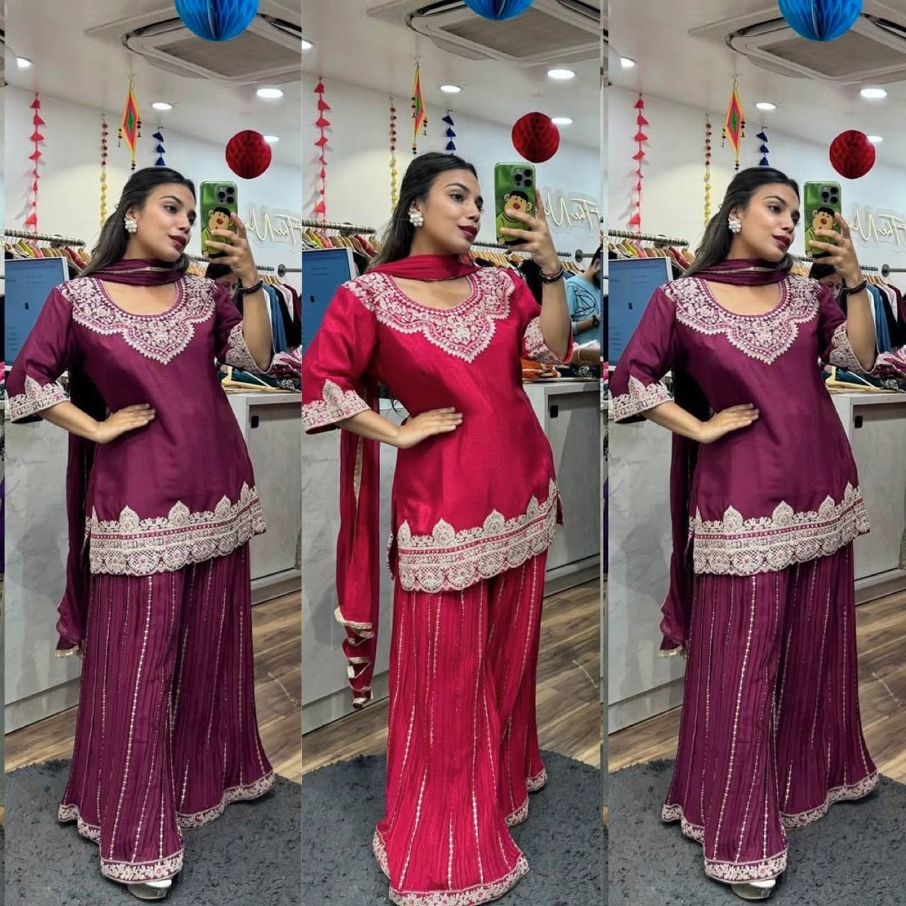Veesha  Beautiful Heavy Embroidery With Coding Sequence Work Sharara  Set