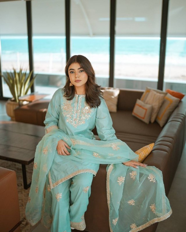 Aafreen Sky  Pur Natural Crepe Pretty Farshi  Suit Set