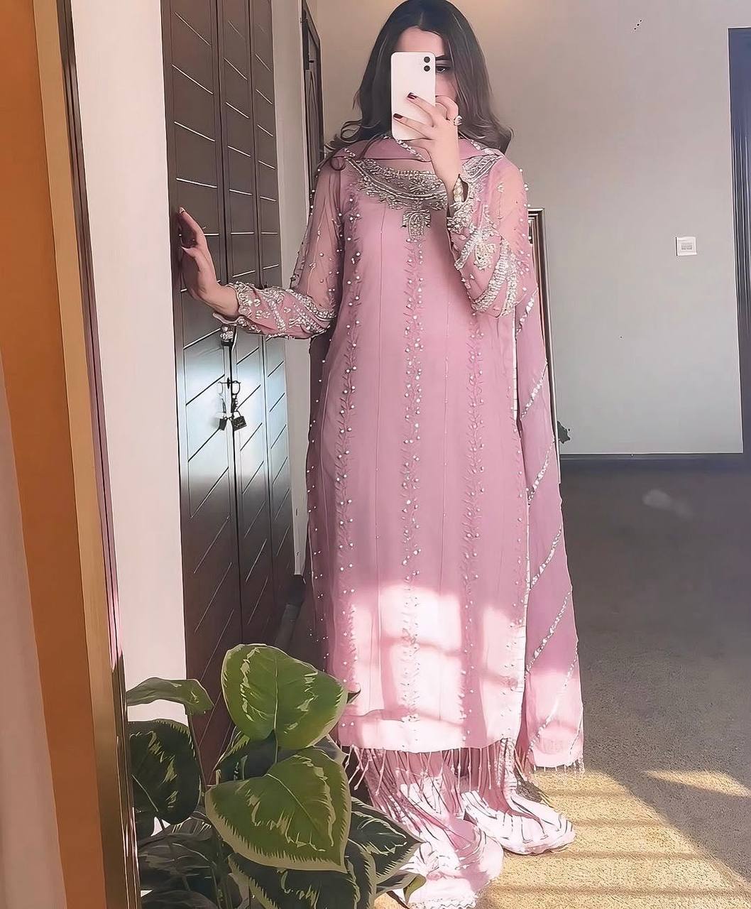 Rosy Ruhaniyat Designer Faux Georgette Pastel Pink Plazzo Set