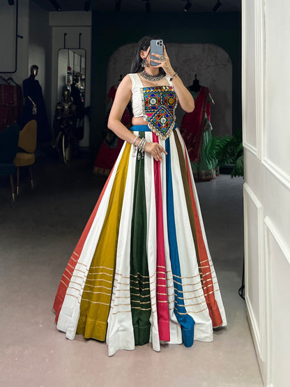 Navratri Bloom Multicolor Kutchi Work Rayon Lehenga