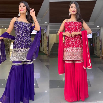 Mystic Blue Havy fox Georgette Sharara Set
