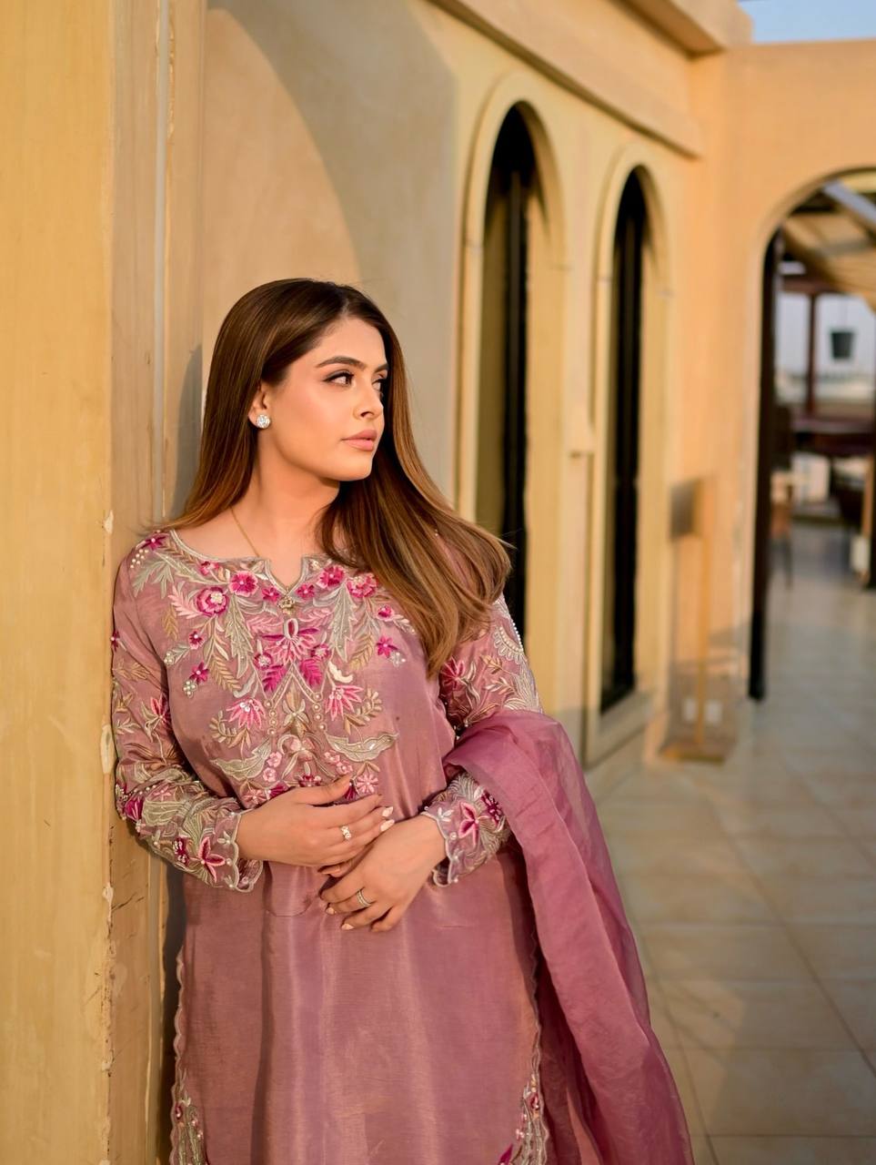 Prishita  Mauve Luxe  Natural Crep Silk  Pink Plazzo Set