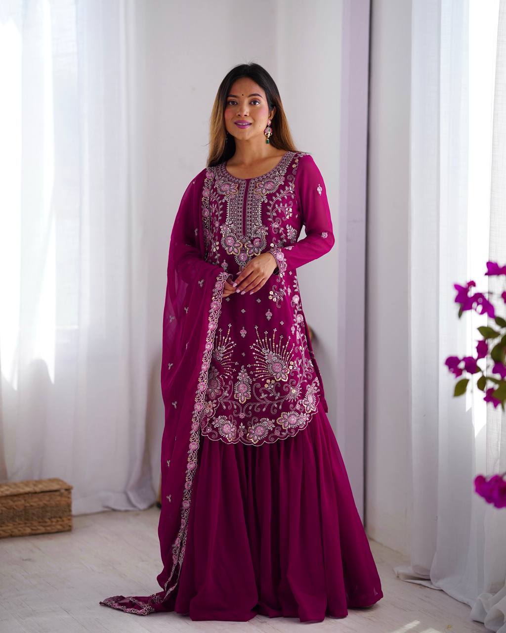 Iraaya Beautiful Heavy Fuax Georgeet Sharara Set