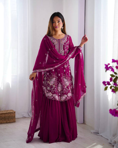 Iraaya Beautiful Heavy Fuax Georgeet Sharara Set