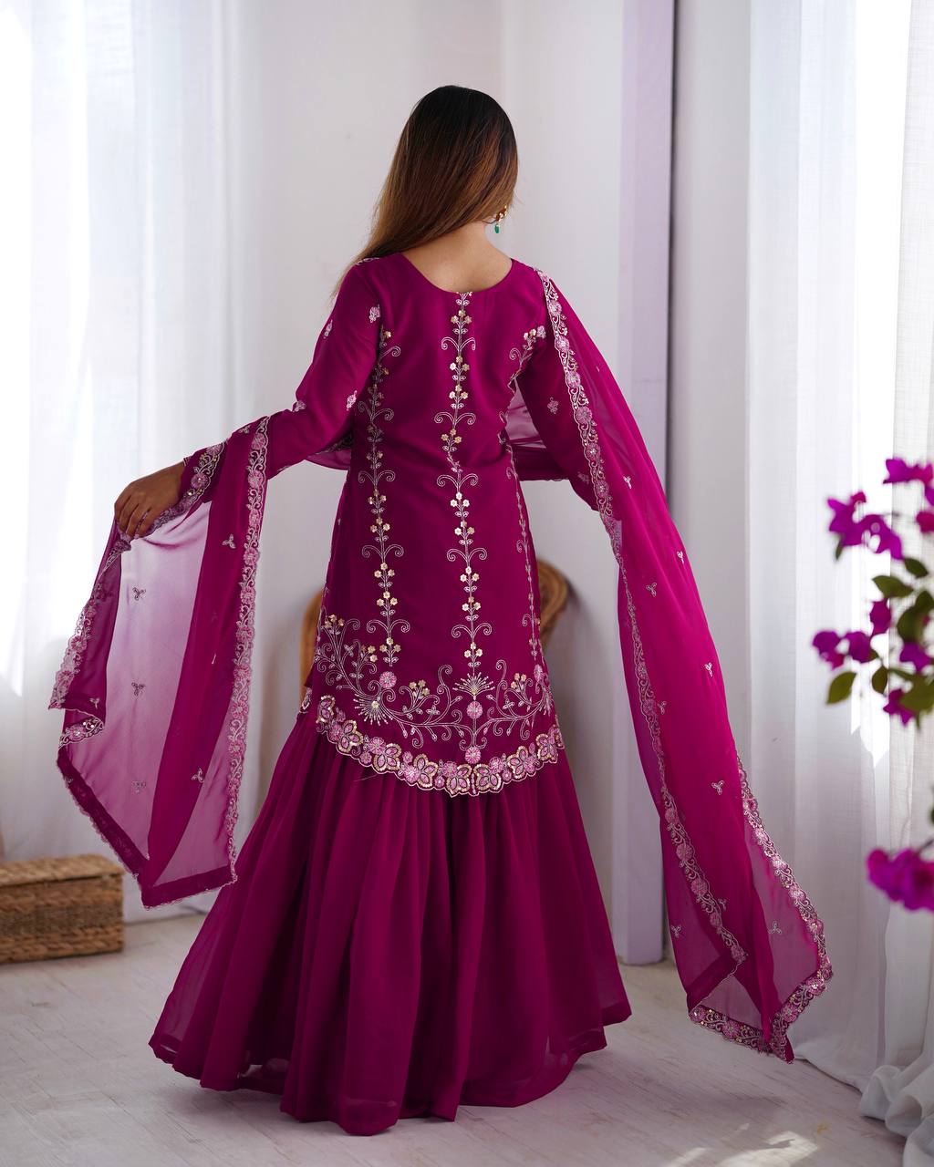 Iraaya Beautiful Heavy Fuax Georgeet Sharara Set