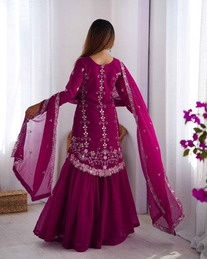 Iraaya Beautiful Heavy Fuax Georgeet Sharara Set