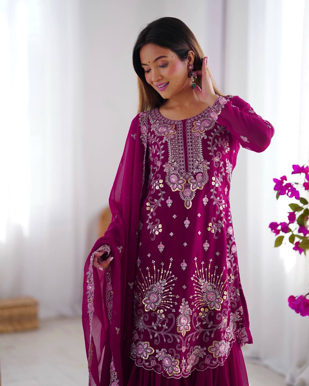 Iraaya Beautiful Heavy Fuax Georgeet Sharara Set