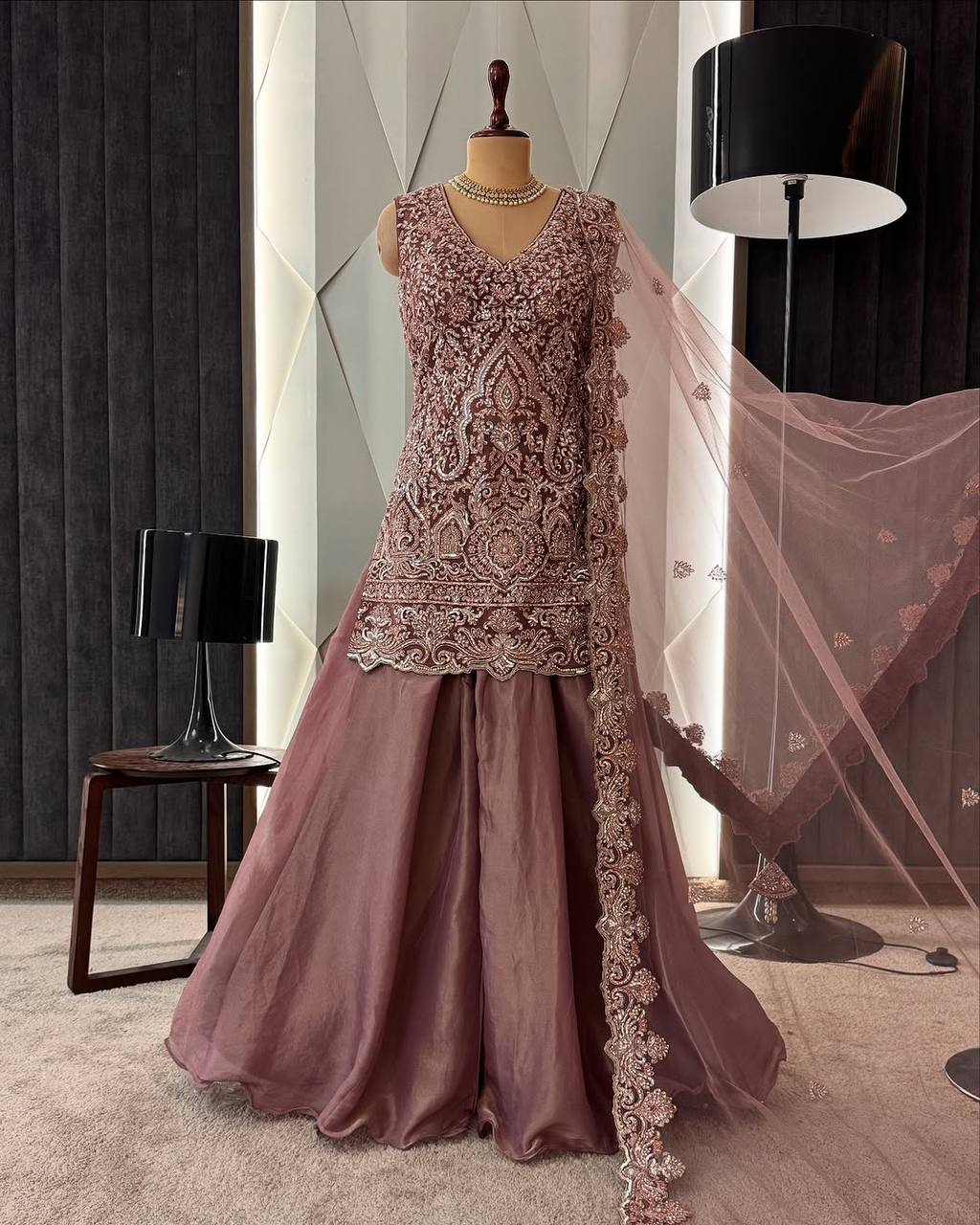 Gulrangi Grace  Zari Antique Embroidery & Modern Sharara Suit