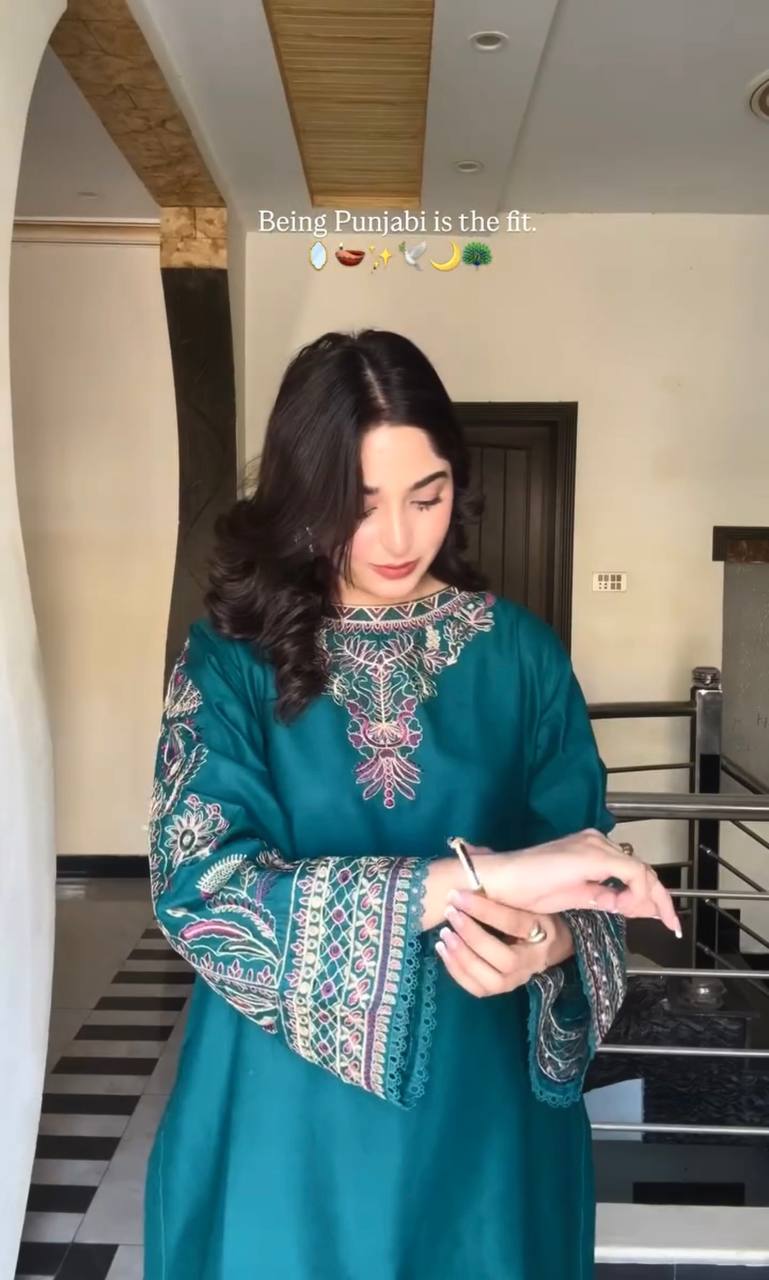 Phulkari Elegance Teal Green Embroidered Punjabi Suit Set
