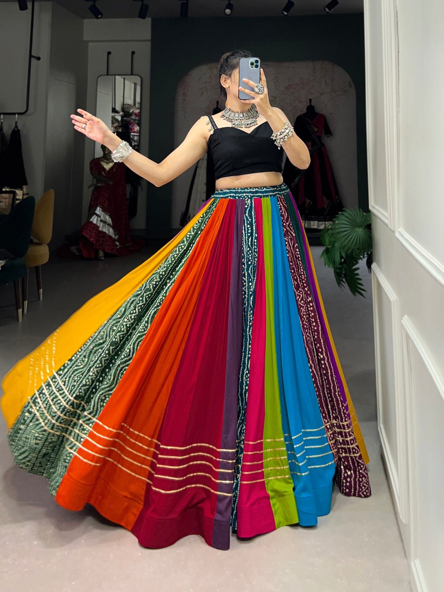 Twirls of Tradition Multicolor Bandhej Fusion Lehenga Choli